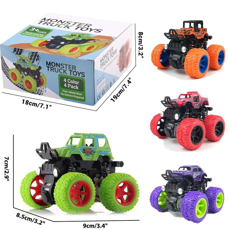 Lonandy Monster Truck Toys for Boys - Push and Go Inertia Stunt Car Toys for Toddlers Kids Age 3-8, Friction Powered Toy Cars Best Christmas Birthday Party Gift for Boys Girls 4 Pack - Image 2